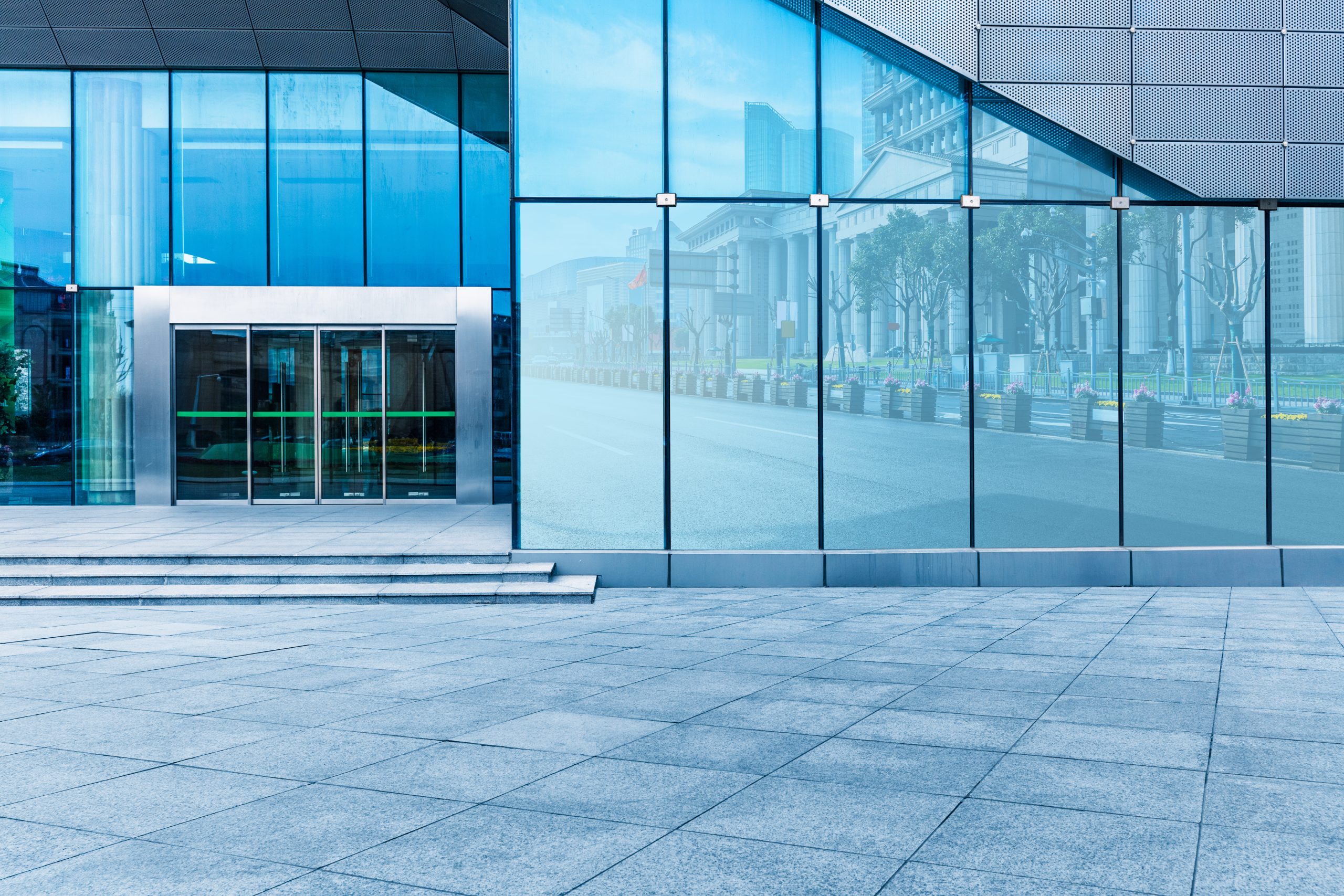 Decorative frosted window film on office glass partition